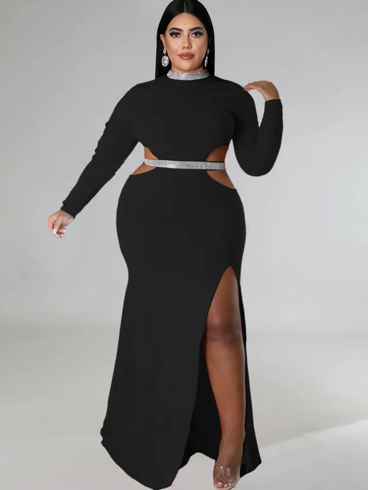 Plus Size Cut Out Split Maxi Dresees