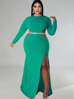 Plus Size Cut Out Split Maxi Dresees