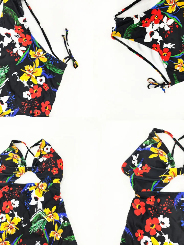 Plus Size Floral Print Backless Swimsuit
