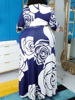 Plus Size Floral Print Dress with Pockets