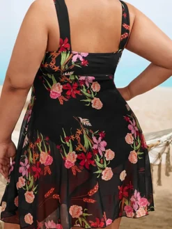 Plus Size Floral Print Mesh Bikini Bodysuit