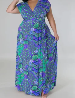 Plus Size Floral Print Split Maxi Dress