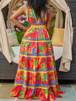 Plus Size Floral Print Strap A-Line Maxi Dress