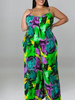 Plus Size Floral Print Strap Jumpsuit with Belt