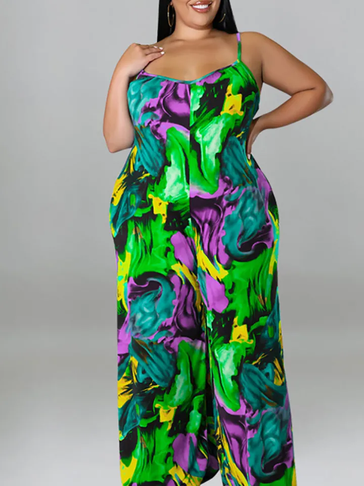 Plus Size Floral Print Strap Jumpsuit with Belt