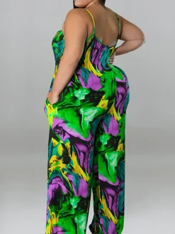 Plus Size Floral Print Strap Jumpsuit with Belt