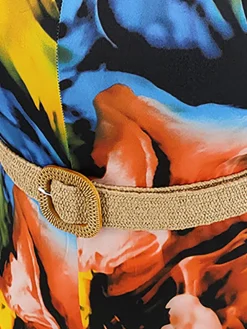 Plus Size Floral Print Strap Jumpsuit with Belt