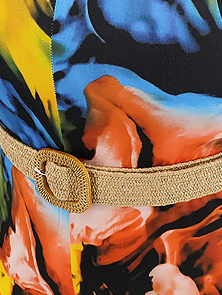 Plus Size Floral Print Strap Jumpsuit with Belt