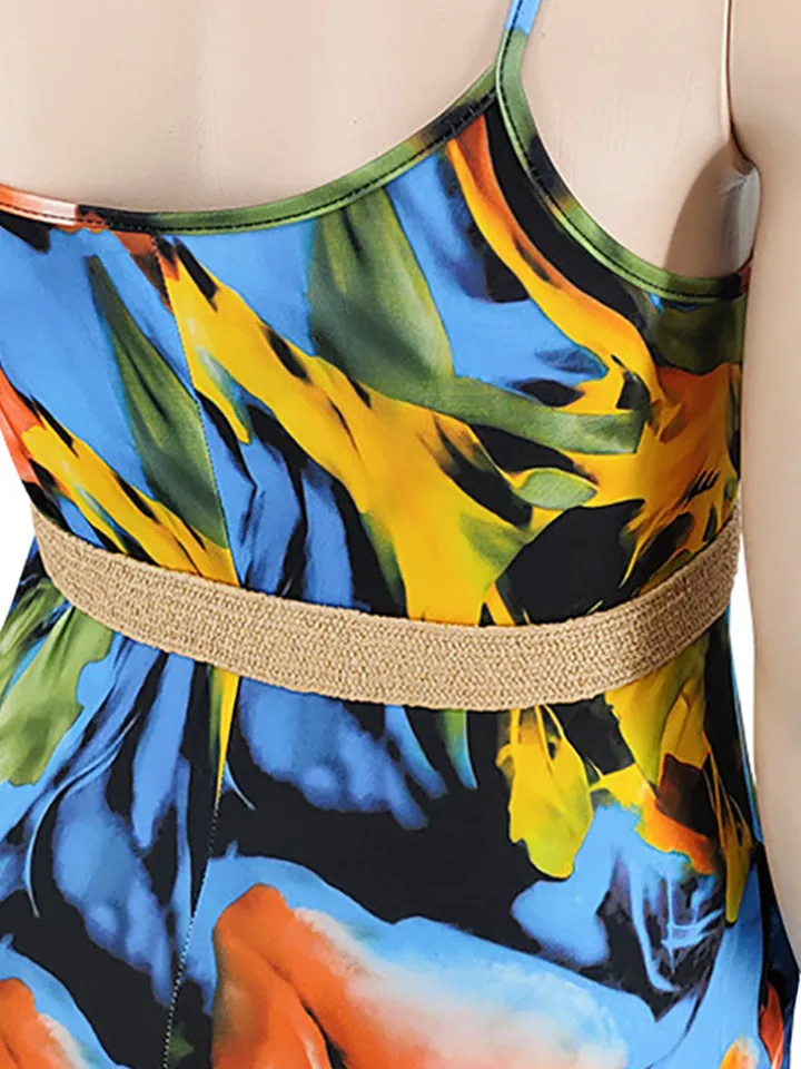 Plus Size Floral Print Strap Jumpsuit with Belt