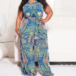 Plus Size Floral Sleeveless Wide Leg Jumpsuit