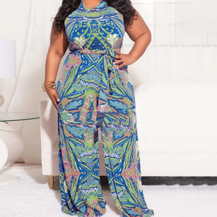 Plus Size Floral Sleeveless Wide Leg Jumpsuit