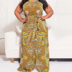 Plus Size Floral Sleeveless Wide Leg Jumpsuit