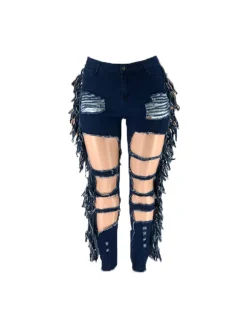 Plus Size Fringe Ripped Cutout Denim Jeans
