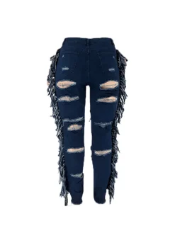 Plus Size Fringe Ripped Cutout Denim Jeans