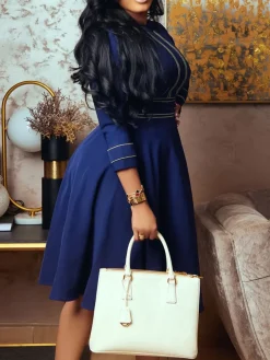 Plus Size Half Sleeve Stand Collar Dress