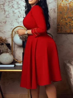 Plus Size Half Sleeve Stand Collar Dress