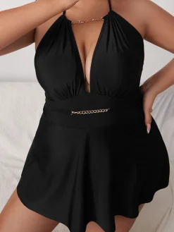 Plus Size Halter Chian Backless Swimsuit