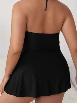 Plus Size Halter Chian Backless Swimsuit