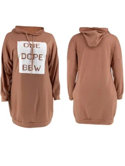 Plus Size Letter Print Hooded Sweatshirt Dress