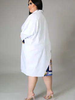 Plus Size Long Sleeve Loose Shirts Midi Dress