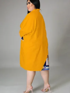 Plus Size Long Sleeve Loose Shirts Midi Dress