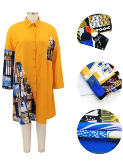 Plus Size Long Sleeve Loose Shirts Midi Dress