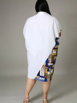 Plus Size Long Sleeve Loose Shirts Midi Dress