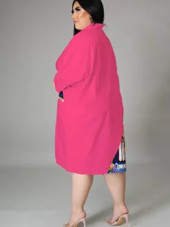Plus Size Long Sleeve Loose Shirts Midi Dress