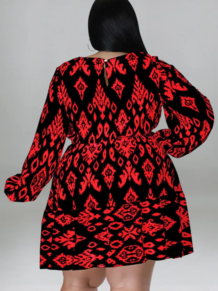 Plus Size Long Sleeves Round Neck Midi Dress