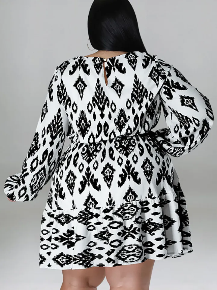 Plus Size Long Sleeves Round Neck Midi Dress