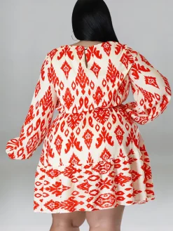 Plus Size Long Sleeves Round Neck Midi Dress