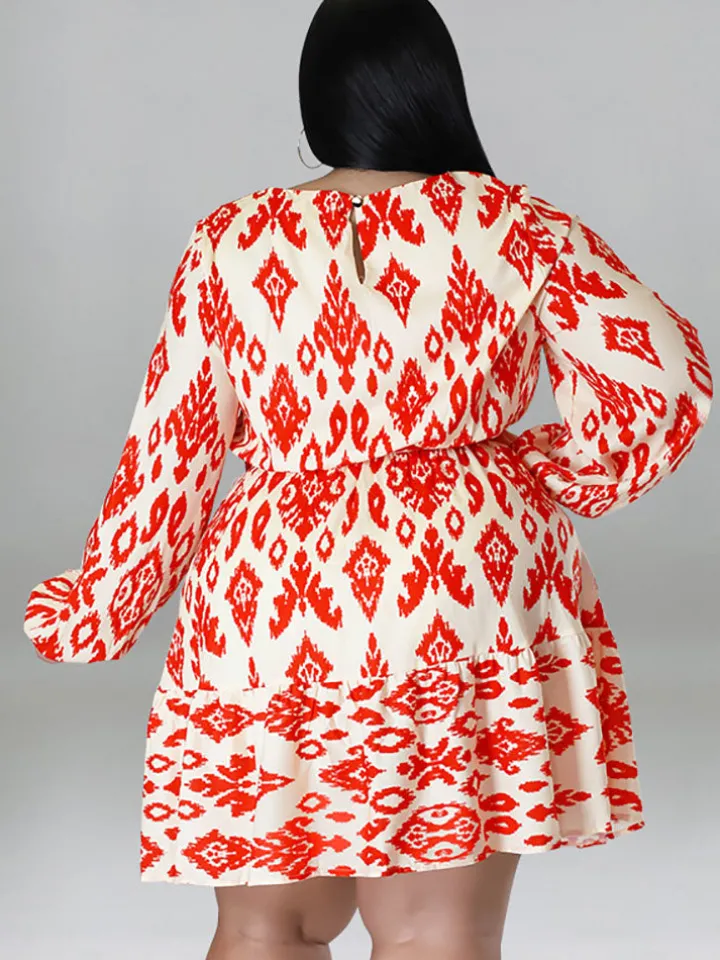 Plus Size Long Sleeves Round Neck Midi Dress