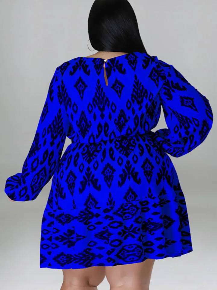 Plus Size Long Sleeves Round Neck Midi Dress