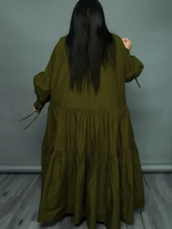 Plus Size Long Sleeves Ruffle Hem Maxi Dress