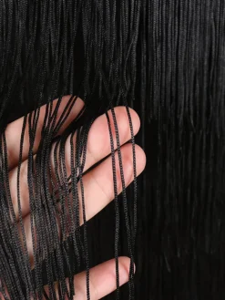 Plus Size Mesh Side Slit Tassel Fringe Dress