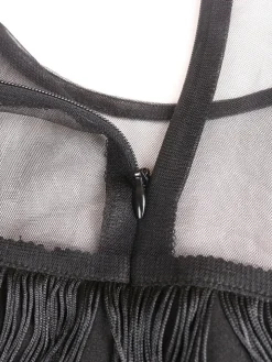 Plus Size Mesh Side Slit Tassel Fringe Dress