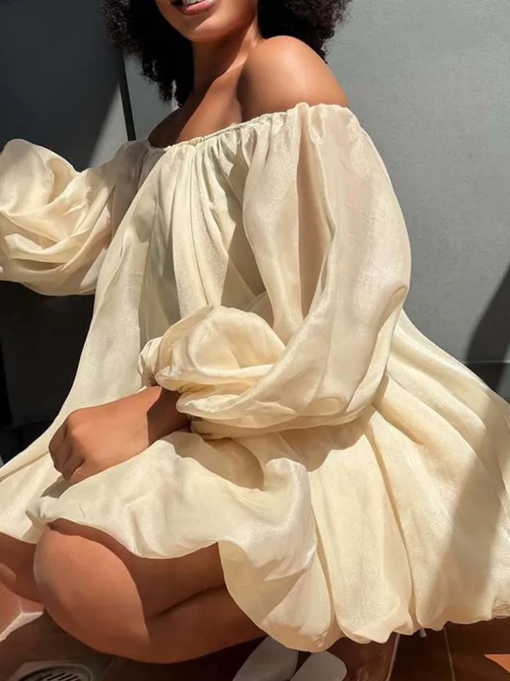 Plus Size Off Shoulder Puff Sleeve Dress