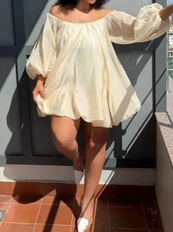 Plus Size Off Shoulder Puff Sleeve Dress