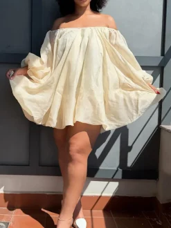 Plus Size Off Shoulder Puff Sleeve Dress