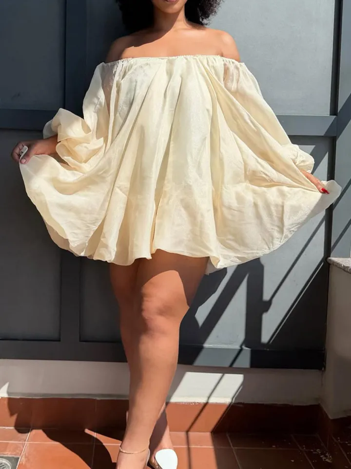 Plus Size Off Shoulder Puff Sleeve Dress