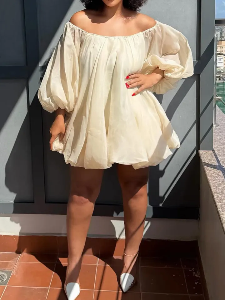 Plus Size Off Shoulder Puff Sleeve Dress
