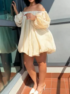 Plus Size Off Shoulder Puff Sleeve Dress