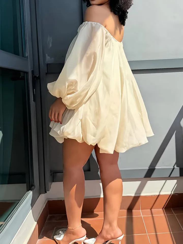 Plus Size Off Shoulder Puff Sleeve Dress
