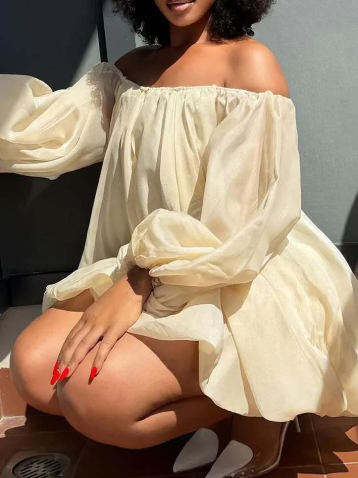 Plus Size Off Shoulder Puff Sleeve Dress