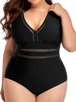 Plus Size One Piece Floral Hollow Out Swimsuit