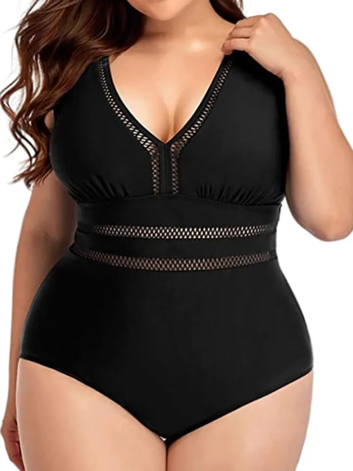 Plus Size One Piece Floral Hollow Out Swimsuit
