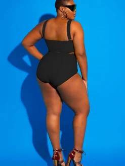 Plus Size One Piece Hollow Out Swimsuit