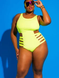 Plus Size One Piece Hollow Out Swimsuit