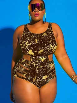 Plus Size One Piece Hollow Out Swimsuit