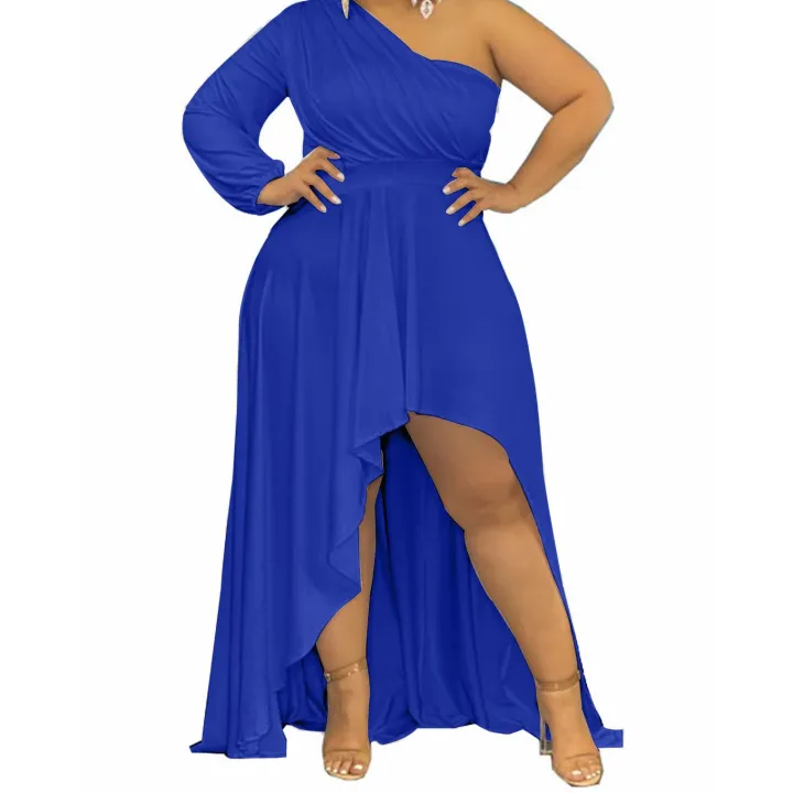 Plus Size One Shoulder Irregular Hem Dress